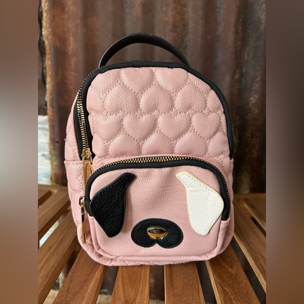 Betsey Johnson Pink Quilted Dog Mini Backpack purse